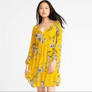 Old Navy Empire Boho Yellow Floral Dress Tassel L